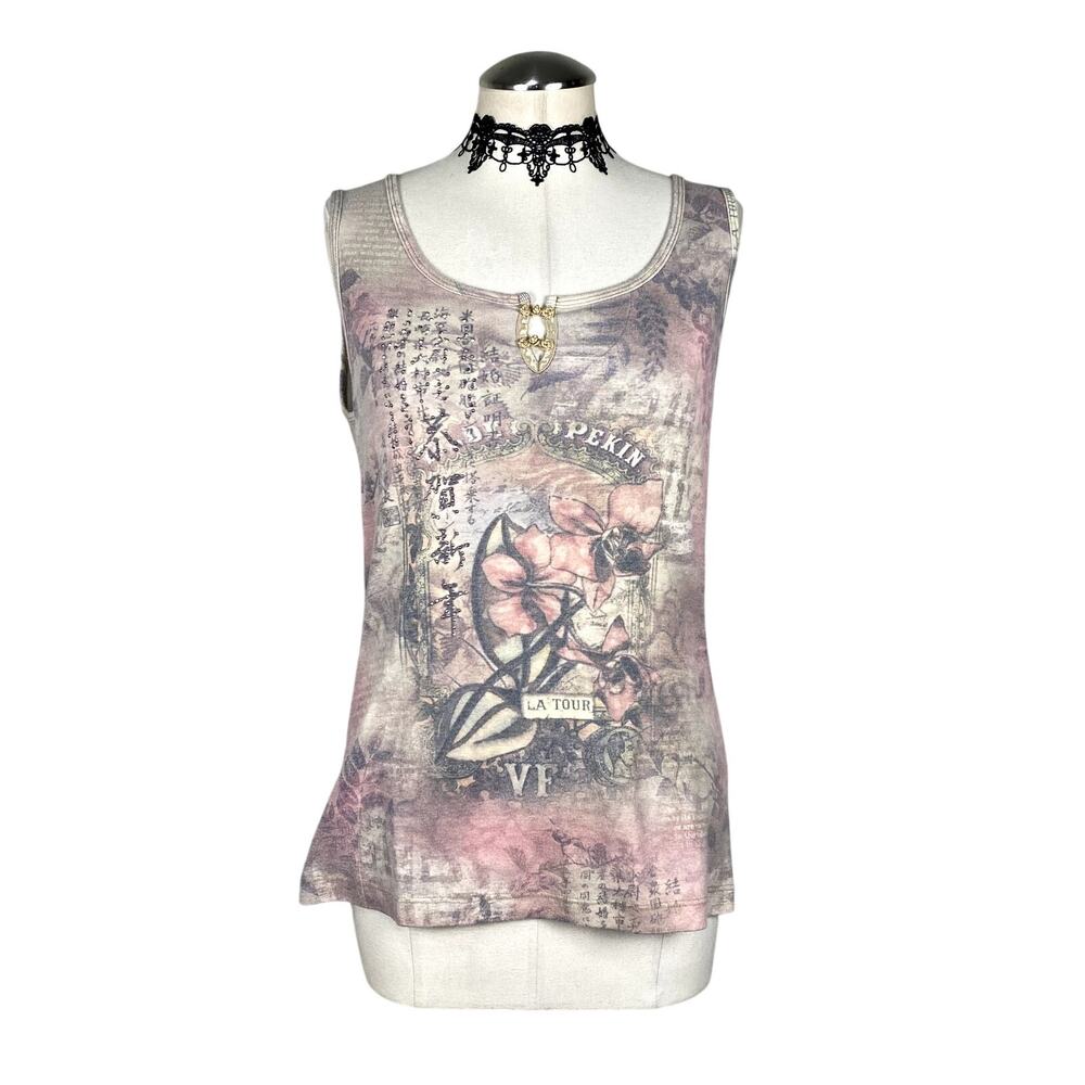 Vtg Y2K Apt. 9 Rhinestone Pastel Pink Grunge Whimsygoth Boho Fairy Tank Top XL